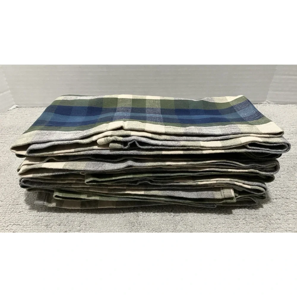 JCPenney Home Valance Bradley Stripe Plaid Valance Woven Cotton Blue Olive Green